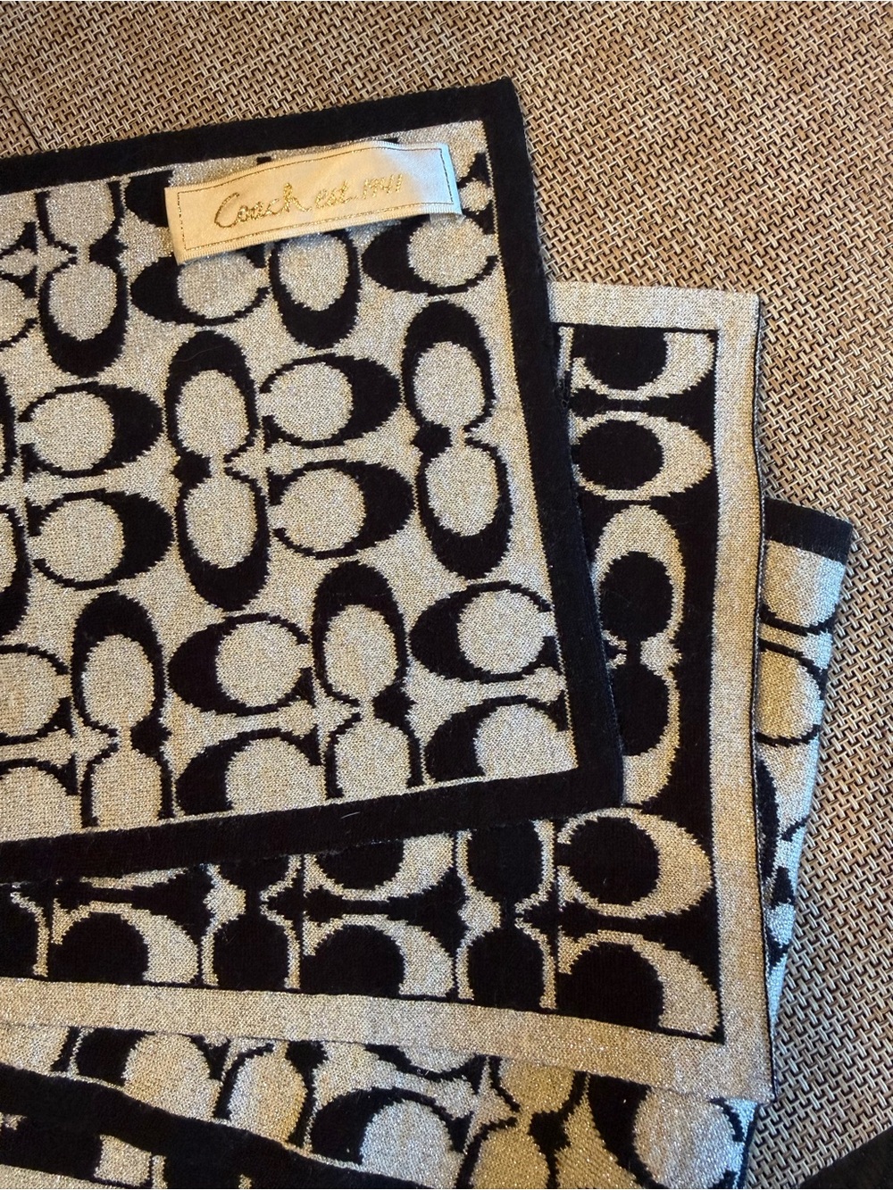 Coach Black and Silver Signature Jacquard Scarf